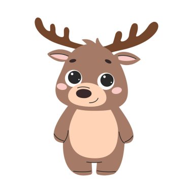 Düz vektör çizimi. Tatlı orman geyiği. Beyaz arkaplanda çocuk resimleri