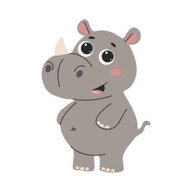 Beyaz arka planda izole edilmiş şirin çizgi film gergedanları. Vektör illüstrasyonu.