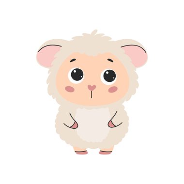 Sevimli çizgi film koyunu. Beyaz arkaplanda izole edilmiş vektör illüstrasyonu.