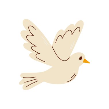Beyaz arka planda uçan güvercin ikonu. Çocuk tarzında düz vektör illüstrasyonu. 