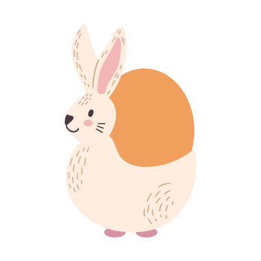 Yumurtalı şirin Paskalya tavşanı. Çizgi film tarzında vektör illüstrasyonu.