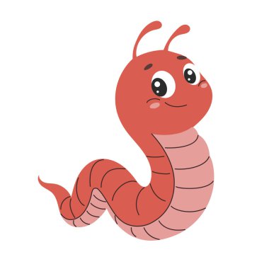 Şirin solucan. Çocuk çizimi. Beyaz arkaplanda izole edilmiş vektör illüstrasyonu.