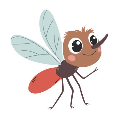 Şirin bir sivrisinek. Çocuk çizimi. Beyaz arkaplanda izole edilmiş vektör illüstrasyonu.