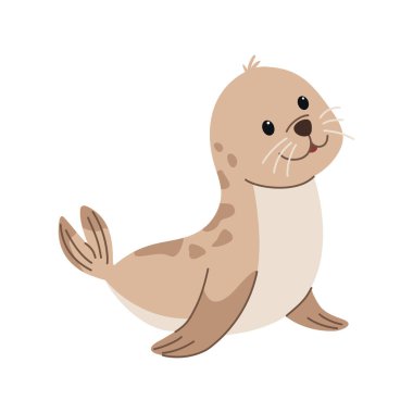 Beyaz arka planda izole edilmiş şirin fok çizimi vektör ilüstrasyonu. Su altı dünyası, okyanus, sualtı sakinleri