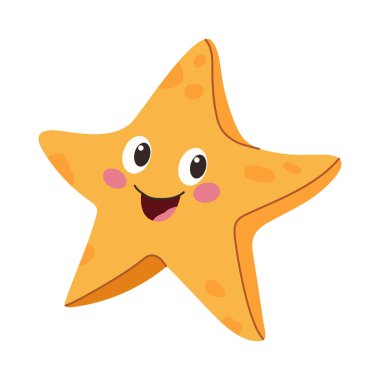 Beyaz arka planda izole edilmiş şirin denizyıldızı çizgi film vektör çizimi. Çocukça bir çizim..