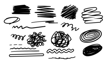 El çizimi siyah beyaz karalamalar. Vektör illüstrasyonu.