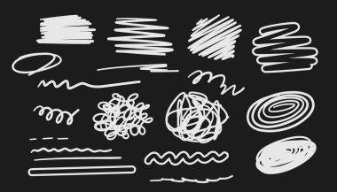 El çizimi karalama seti. Vektör illüstrasyonu siyah arkaplanda izole edildi.