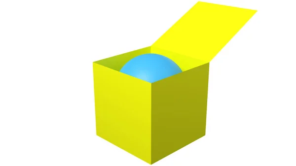 Top kutunun içinde 3D rendering.Bir edatın edatı bir şeyin ya da kişinin bulunduğu bir yere atıfta bulunmak için kullanılır..