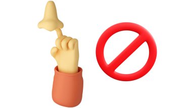 Halka açık alanda 3 boyutlu el burun karıştırma yasağı. Burun karıştırma, burundaki tıkanıklıkları kaldırmak için parmak kullanmaktır..