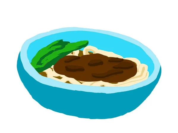 A Hand Painted Digital Illustration of A Halal Food A Chicken Noodle