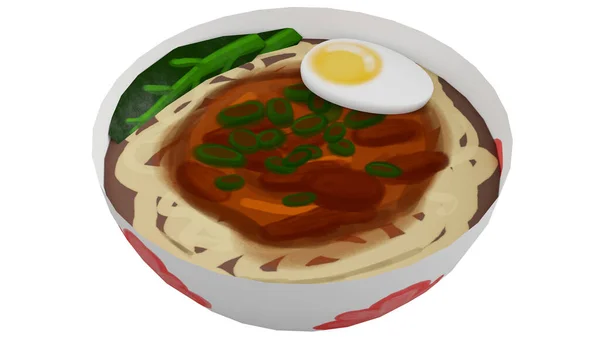 A 3D Low Poly Illustration Of A Halal Food A Beef and Egg Noodle Soup