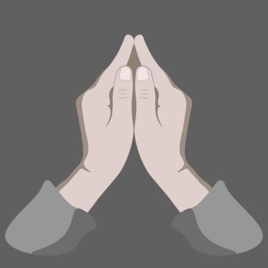 Prayer hands cartoon pastel llustration. Two human palms are folded with thumbs on top and point finger up like a prayer. Isolated image for any design purpose.