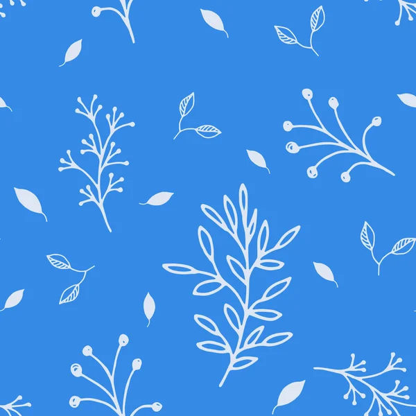 Białe Gałęzie Kwiatowe Liście Jasnoniebieskim Podłożu Bezszwowy Wzór — Zdjęcie stockowe