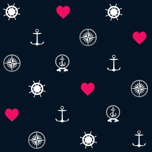 Red Heart Anchor Ship Wheel Marine Compass Dark Blue Ground — Stock Photo, Image