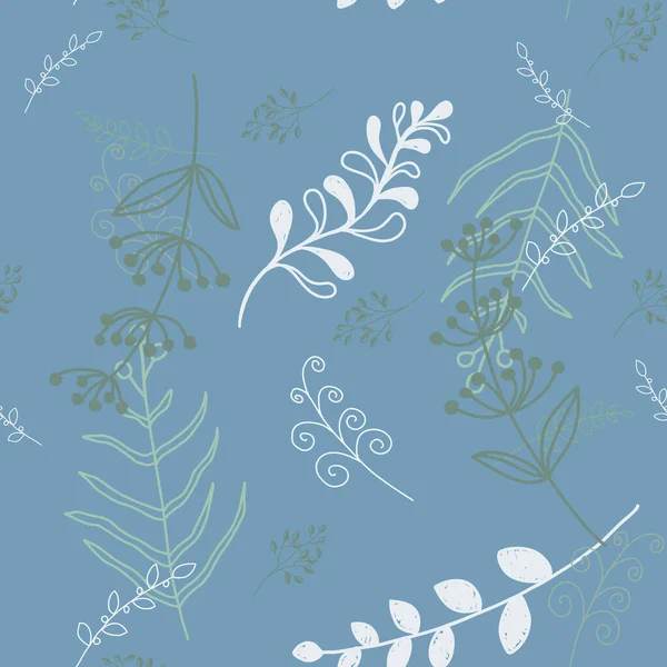 Fehér Zöld Virágos Ágak Kék Háttér Zökkenőmentes Minta Háttér — Stock Fotó