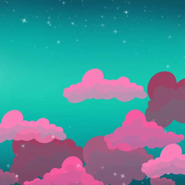 デジタル絵画 背景を持つターキーコイズグラウンドの異なるピンク色の雲 — ストック写真