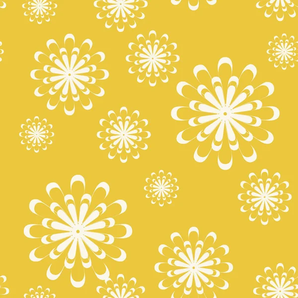White Abstract Flowers Yellow Ground Seamless Pattern Background — Stock Photo, Image
