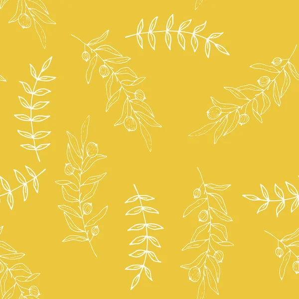 Białe Gałęzie Roślin Żółtym Podłożu Bezszwowy Wzór Tło — Zdjęcie stockowe
