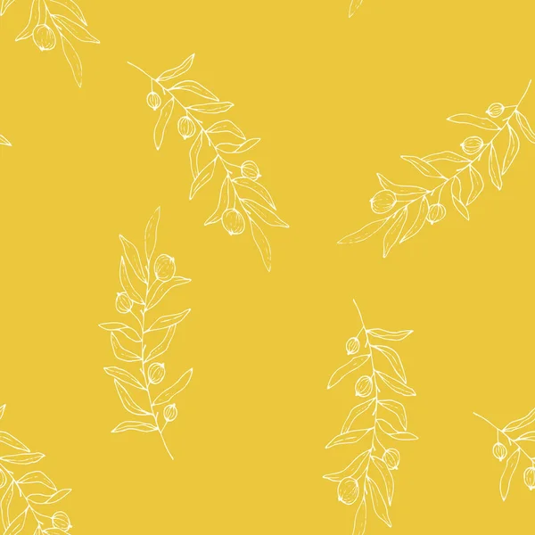 Białe Gałęzie Roślin Żółtym Podłożu Bezszwowy Wzór Tło — Zdjęcie stockowe