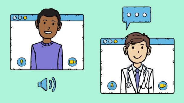 의사와 환자간의 대화를 비디오 채팅을 스케치 스타일 손으로 — 비디오