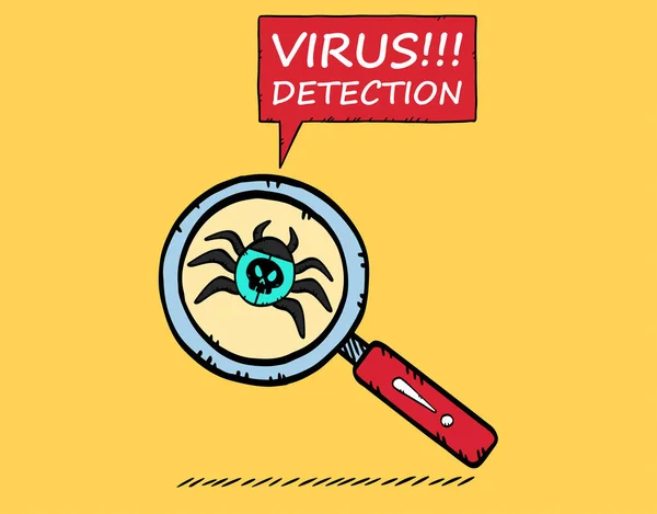 stock vector Vector illustration of a magnifying glass detecting a computer virus. Hand-drawn illustration.