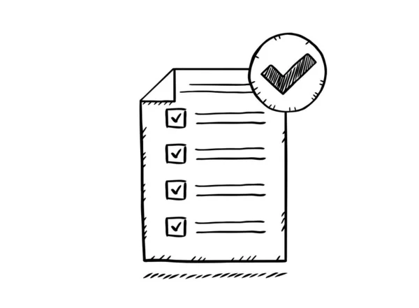 Doodle Documento Com Checklist Marcas Verificação Ícone Desenhado Mão — Fotografia de Stock