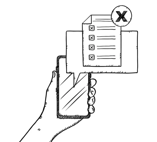Doodle Teléfono Con Lista Verificación Marcas Verificación Incorrectas Dibujo Estilo —  Fotos de Stock