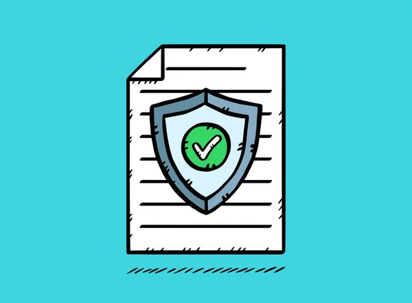 Illustration of an antivirus shield document. The green checkmark indicates successful protection of the document.