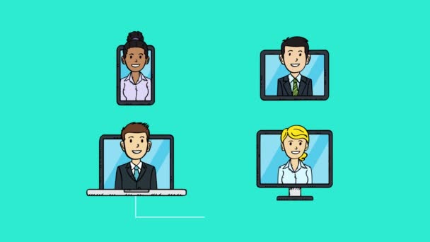 Animace Zobrazující Přenos Dat Mezi Zaměstnanci Online Práci Každý Zaměstnanec — Stock video