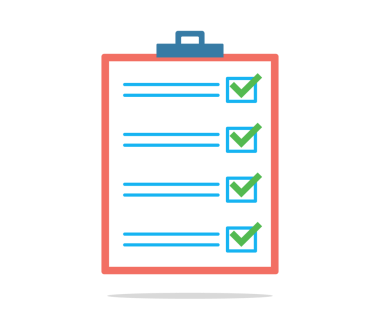 Not defterinde bir sayfa kağıt ve kontrol listesi var. Cevaplar iyi işaretlenmiş. İşaretler yeşil. Düz tasarım vektörü.