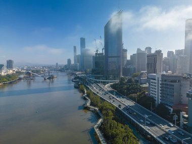 Avustralya 'daki Brisbane şehrinin sabah hava görüntüsü