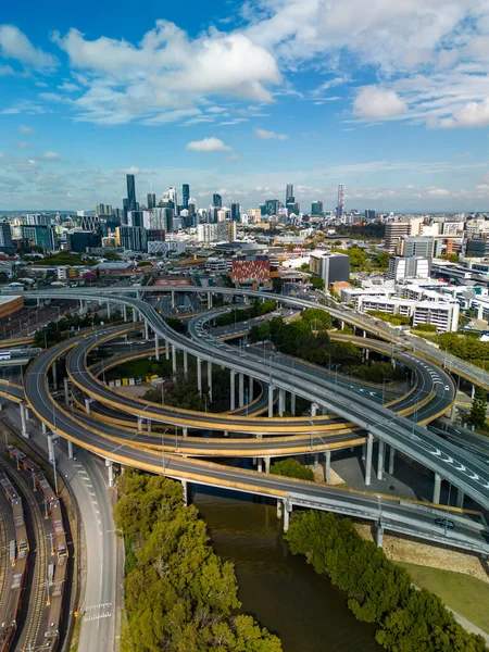 Aerial Vertical View Brisbane City Highway Traffic Australia Daytime — Stock Photo, Image