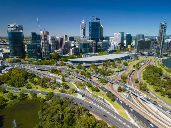 Aerial View Perth City Highway Traffic Australia — Stock Photo, Image