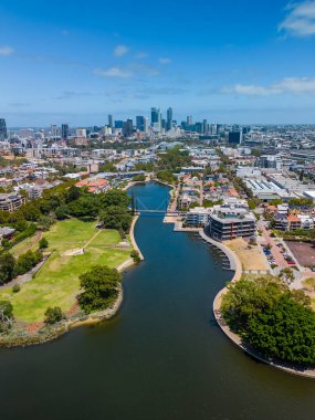 Avustralya 'da dikey hava görüntüsü Perth CBD