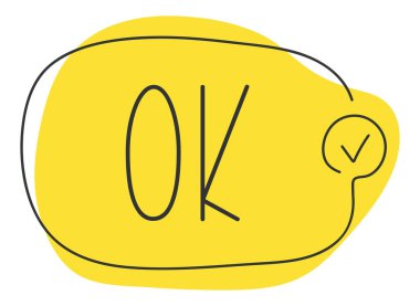 Konuşma balonu. Tamam, konuşma şekli üzerine metin. Vektör illüstrasyon sarı konuşma balonu.