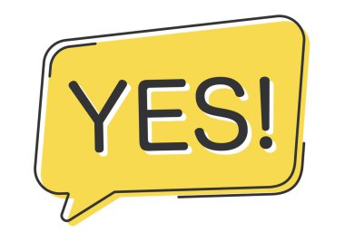 Evet, pop sanat tarzında komik konuşma balonu. Komik konuşma. Pencere diyaloğu. Satılık sarı pankart.