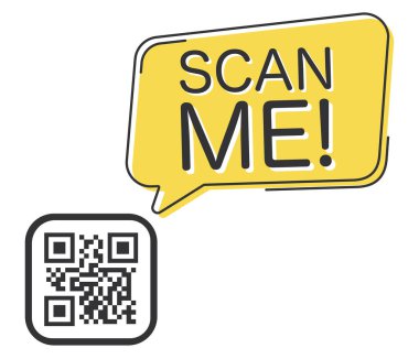 QR kodu beni konuşma balonunda tara, konseptimi tara, simge.