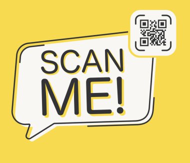 QR kodu beni konuşma balonunda tara, konseptimi tara, simge.