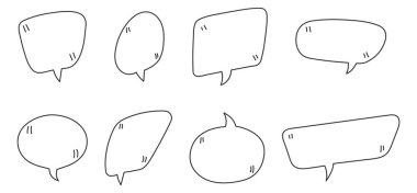 El yapımı konuşma baloncukları. Karalama tarzında bir konuşma balonu seti. Tırnak işareti ile.