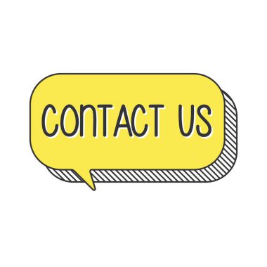 Konuşma balonunda bizimle irtibata geç. Vektör 10 illüstrasyon istiyor.