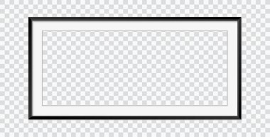Foto Realistik Meydanı Siyah Boş Resim Çerçevesi, bir duvarda asılı. Şeffaf arkaplanda 3D model izole edildi. Grafik biçimi şablonu.