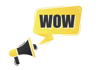 Sarı arka planda megafon vay canına. Megafon bayrağı. Web tasarımı.