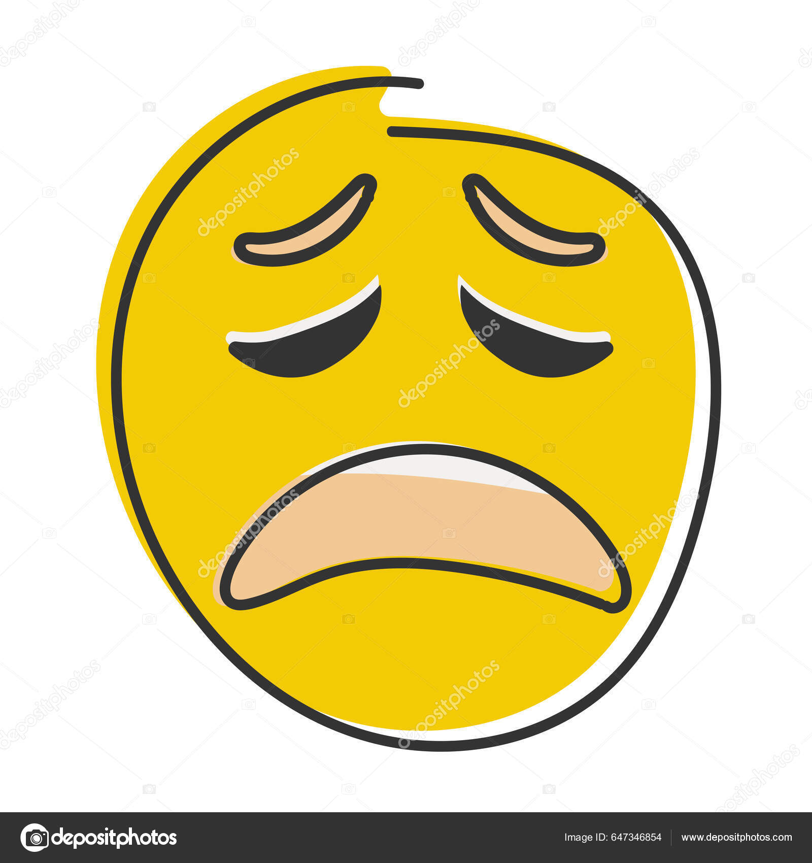 疲れ切った絵文字 疲れて感情 目を閉じて黄色の顔 手描きでフラットなスタイル感— ストックイラストレーション by © vadymstock  #647346854, image size:1600x1700