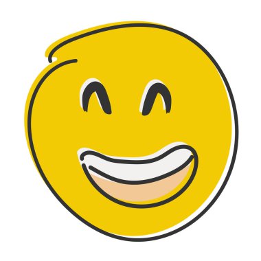 Tekli emoji düz stil, el çizimi simgesi. Eğlence ikonu. Duygu Simgesi.