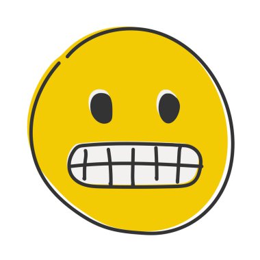 Suratsız emoji. Dişleri sıkılmış garip bir ifade. El çizimi, düz stil ifade.