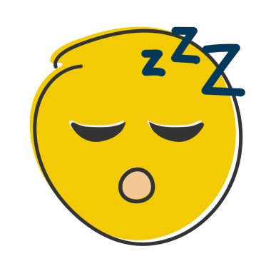 Uyuyan emoji. Horlayan ifade, gözleri kapalı Zzz sarısı yüz. El çizimi, düz stil ifade.