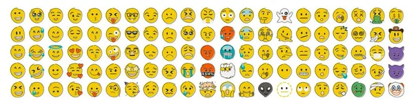 Handgetekende Gele Emoji Platte Vorm Stijl Grappige Emoticons Met Gezichtsuitdrukkingen — Stockfoto
