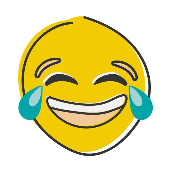 Laughing Smiling Emoji Face Flat Style Hand Draw Emoticon — Stock Photo, Image