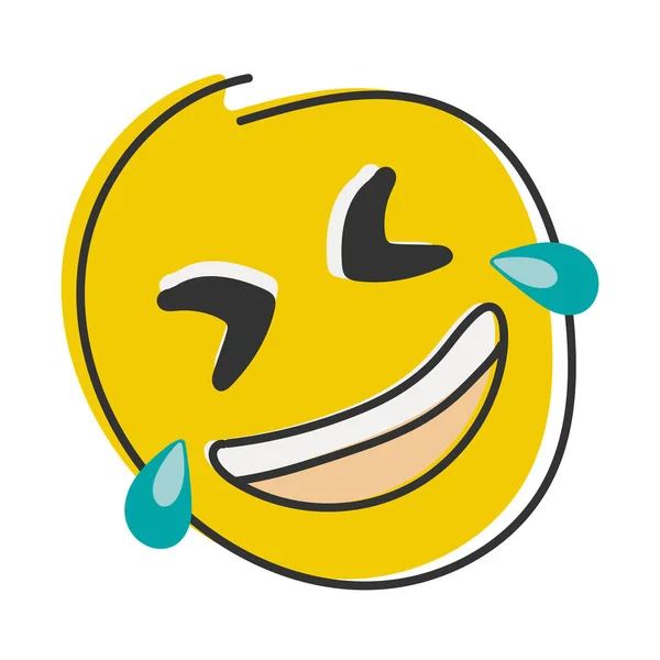 Lachend Lachend Emoji Gezicht Vlakke Stijl Met Hand Tekenen Emoticon — Stockfoto