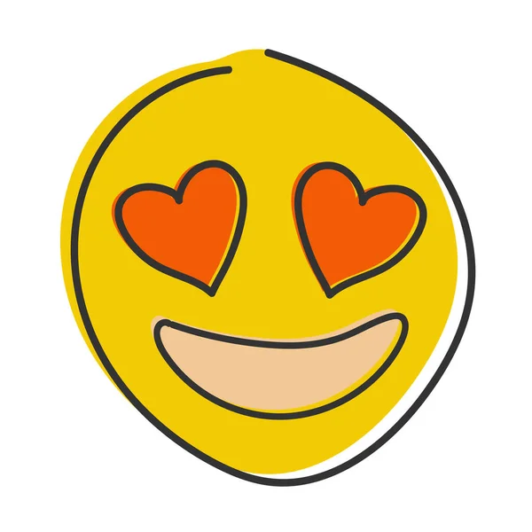 Miłość Uderzyła Emoji Emoticon Oczami Kształcie Serca Ręcznie Rysowane Płaskie — Zdjęcie stockowe